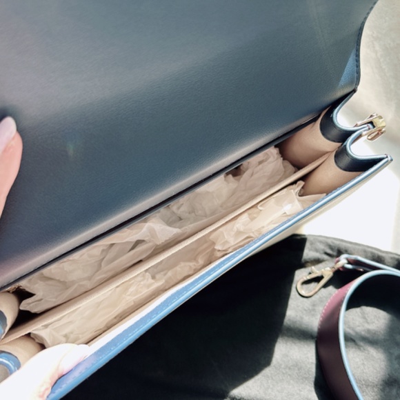 NWT STRATHBERRY crescent shoulder bag navy/ vanilla/ burgundy - Picture 8 of 8